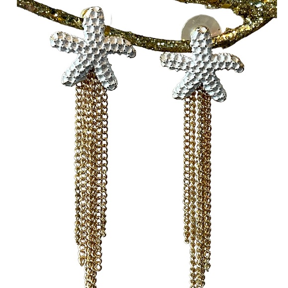 🎁 Hand Painted Textured Starfish Fringe Earrings - Picture 5 of 11